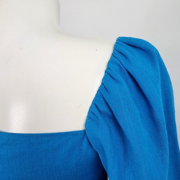 Zara Blue Puff Sleeve Ruched Crop Top - S/M - Picture 7 of 11